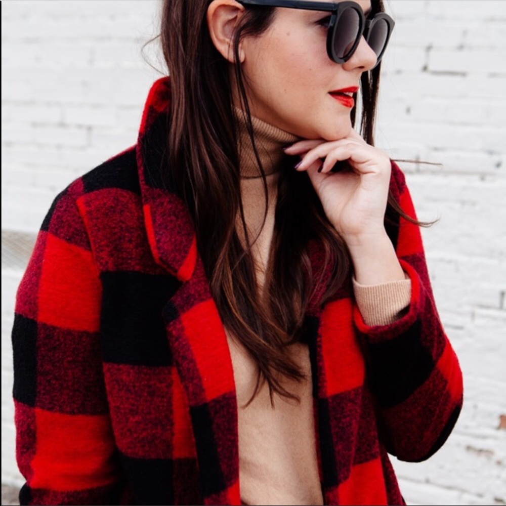Old Navy Red Black Checkered Coat Jacket
